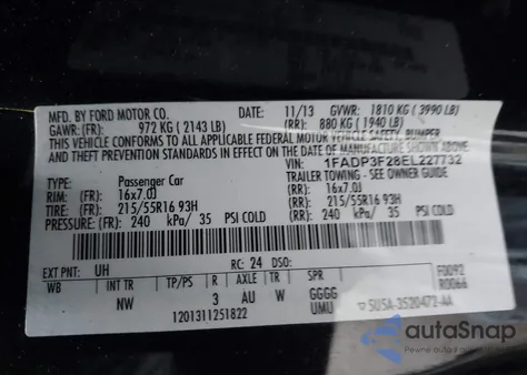 2014 Ford Focus Se z USA, uszkodzony, nr VIN 1FADP3F28EL227732